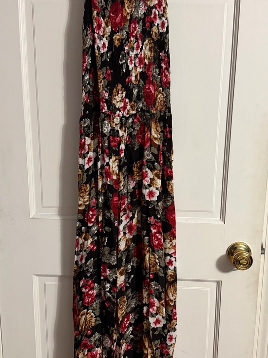 Oddi Dresses & Skirts - Floral Maxi Dress in Black with Red & Gold Accents